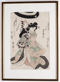 Utagawa Kunisada, färgträsnitt, 2 st. Japan, 1800-tal.