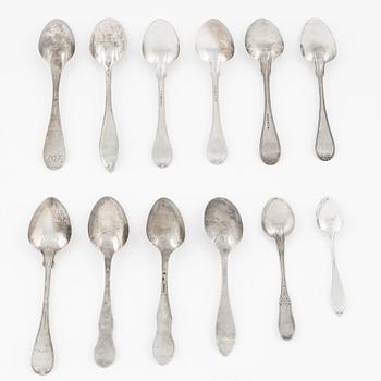 A set of twelve silver spoons, including mark of Johan Jacob Ulfsberg,  Nyköping 1813.