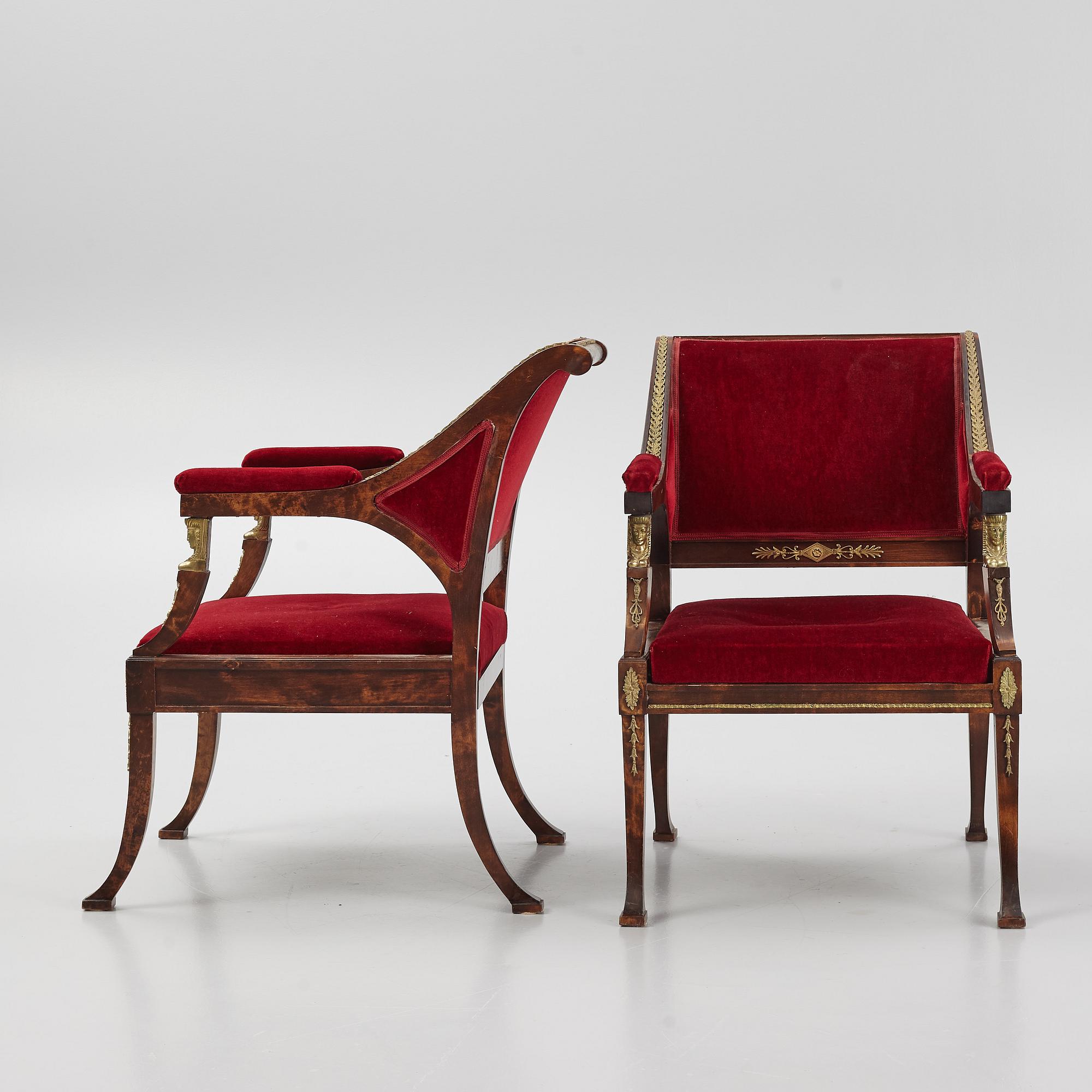 A pair of Empire style armchairs, first half of the 20th century.