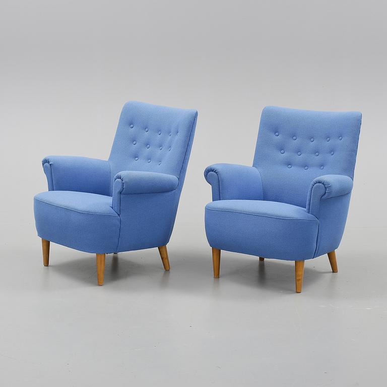 FÅTÖLJER, ett par, "Hemmakväll", Carl Malmsten, 1900-talets andra hälft.