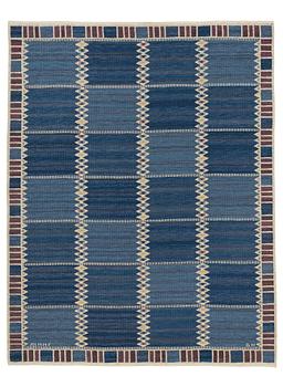 214. Barbro Nilsson, A CARPET, "Salerno blå med enkel bård", flat weave, ca 259,5 x 203,5 cm, signed AB MMF BN.