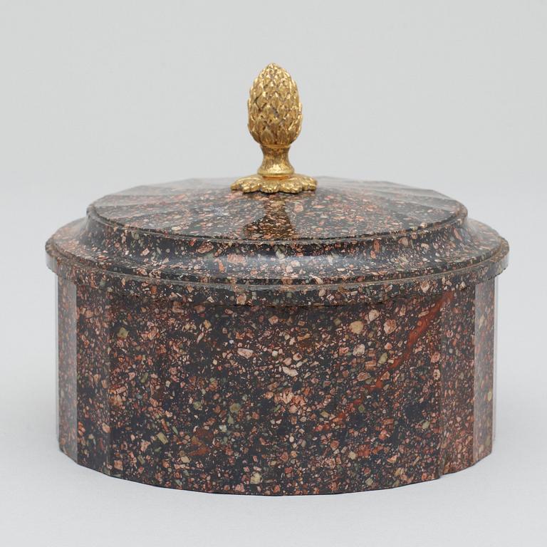 A Swedish Empire 19th century porphyry butter box.