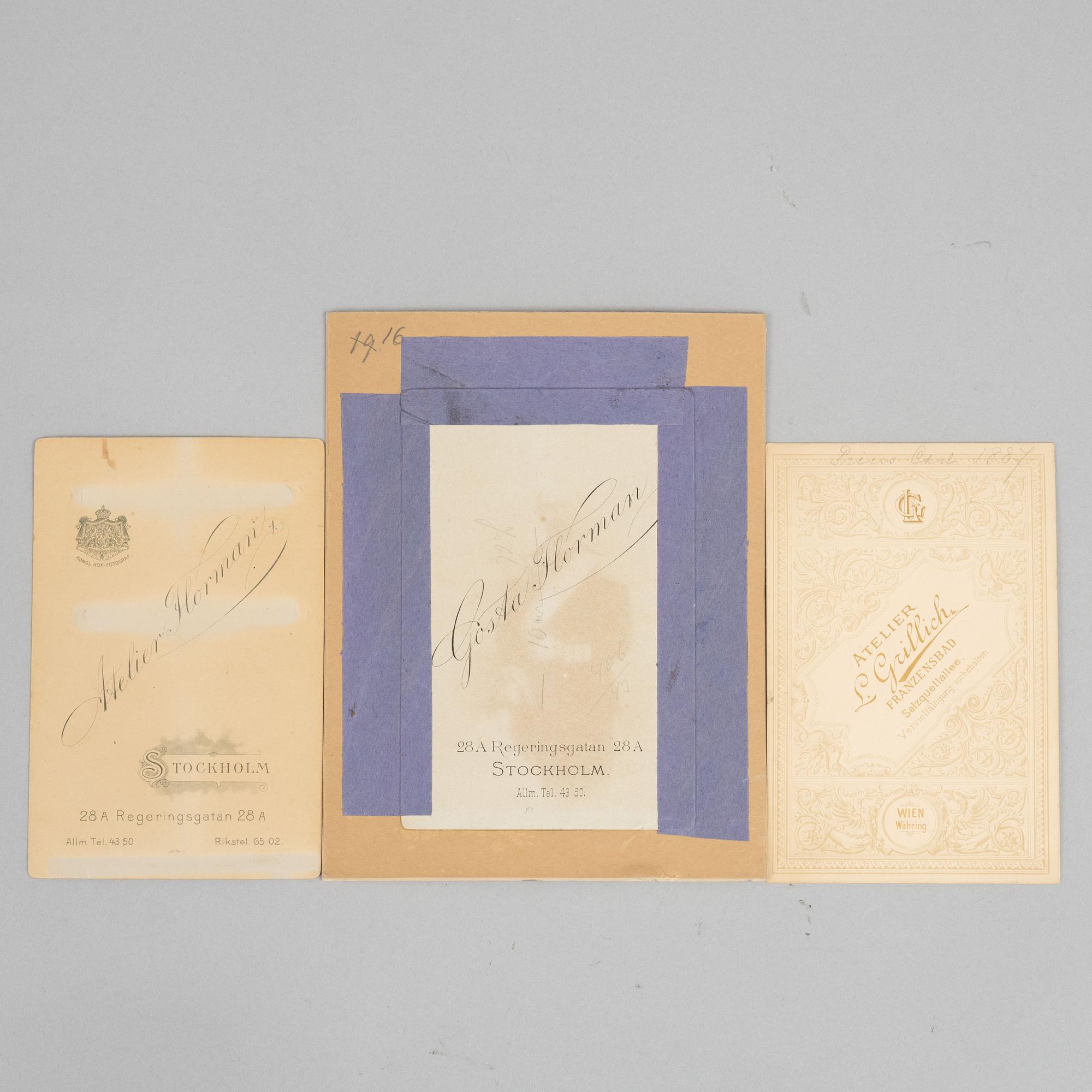 Royal photographs, 3 pcs, Prince Carl and Ingeborg of Denmark, one signed and dated 1897 in ink.