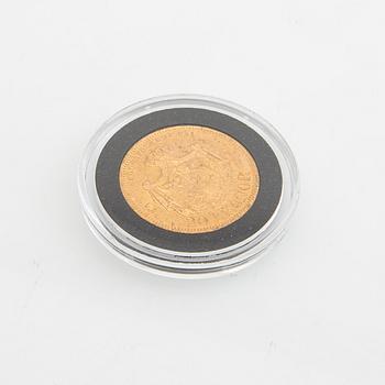 Gold coin Sweden, Oscar II 20 kr, 1876.