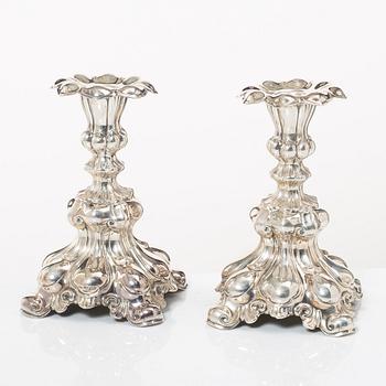 Candelsticks, a pair, silver, Baroque style, CG Hallberg, Stockholm, 1943.