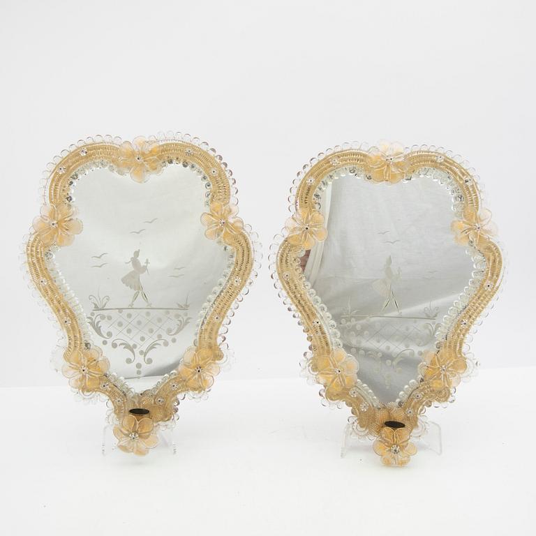 Mirror sconces, a pair, possibly Murano, 20th century.
