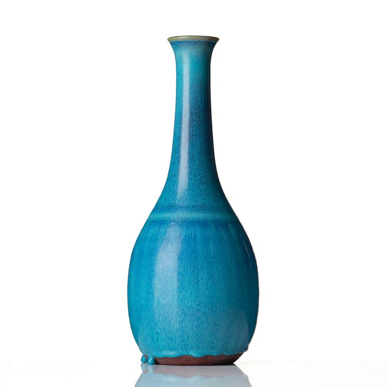 Wilhelm Kåge, a turquoise glazed "Farsta" stoneware vase, Gustavsberg studio, Sweden 1956.