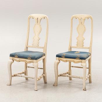 A painted pair of late Baroque chairs, 18th Century.