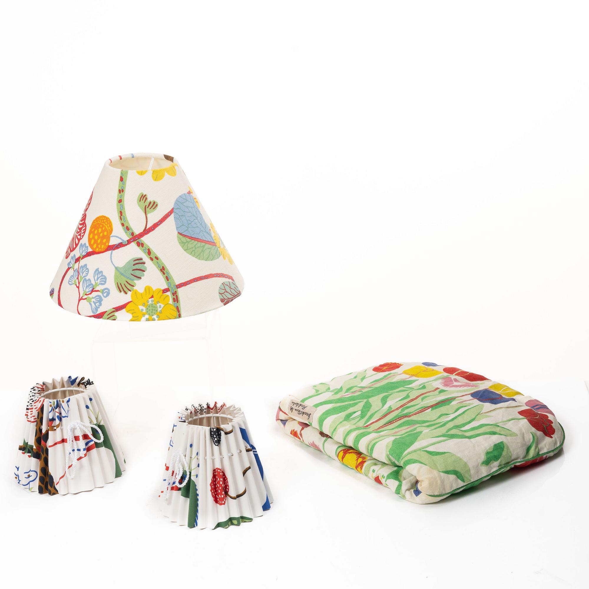 Josef Frank, three lampshades and a tea cosy, Svenskt Tenn.