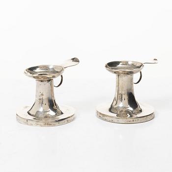 Olaus Hasselquist, a pair of silver night candle sticks, Sweden, 1781.