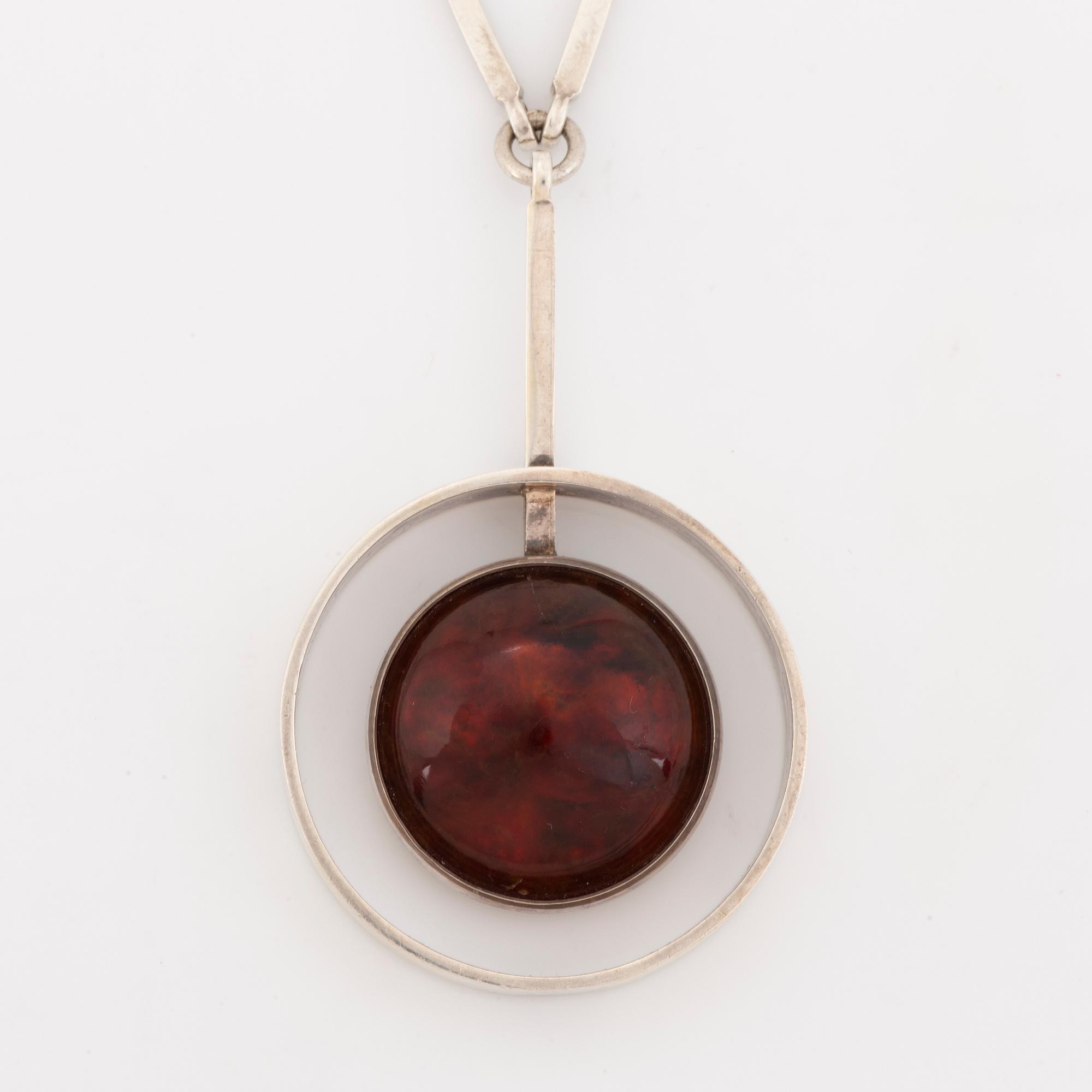 A Niels Erik From silver and amber necklace and ring.