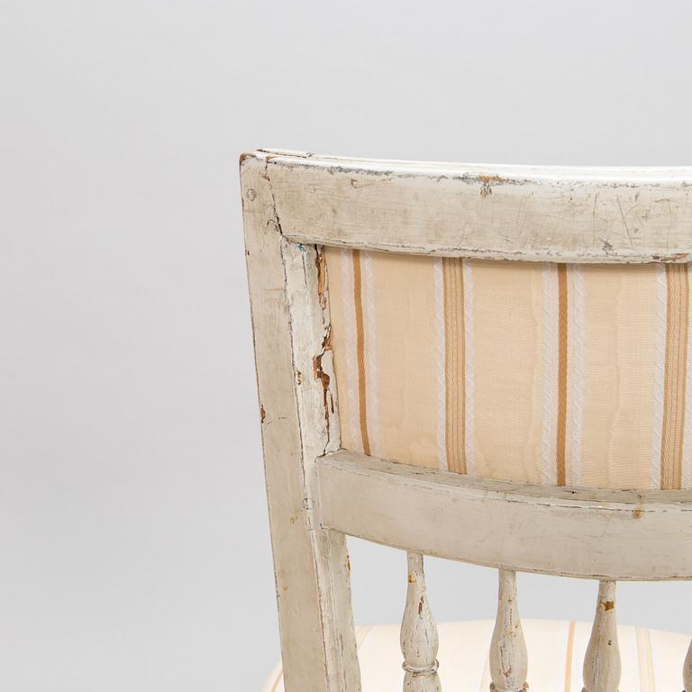 A pair of gustavian chairs made in Lindome by Johannes Andersson (1763-1840), signed IAS+, around the year 1800.