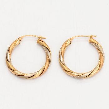 A pair of 18K multi-coloured gold  hoop earrings.