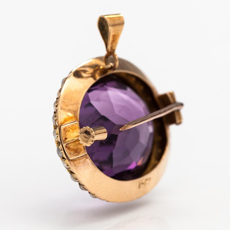 Hänge, 14K guld, ametist och odlade pärlor.