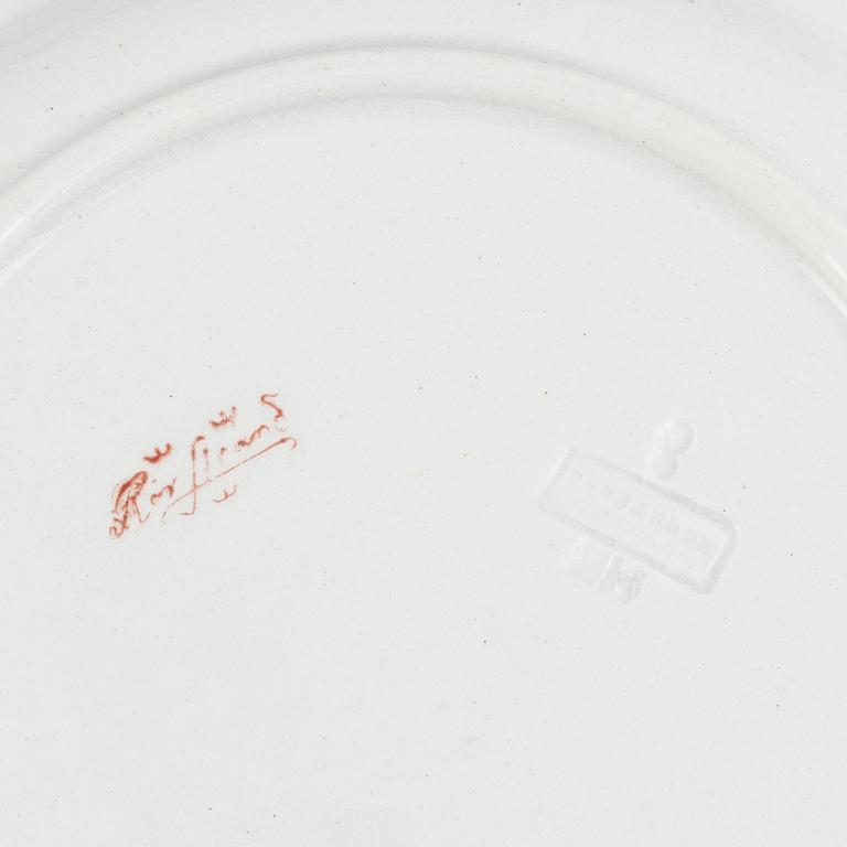 Alf Wallander, kräftassietter, 6 st, flintgods, Rörstrand, tidigt 1900-tal.