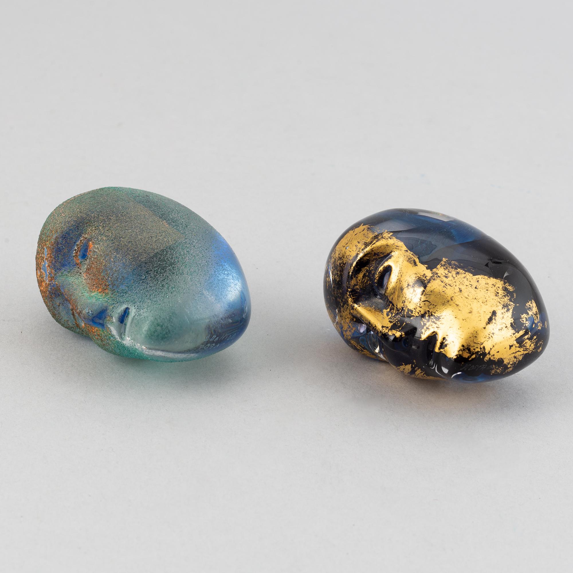 Bertil Vallien, two glass sculptures 'Brains', Kosta Boda.