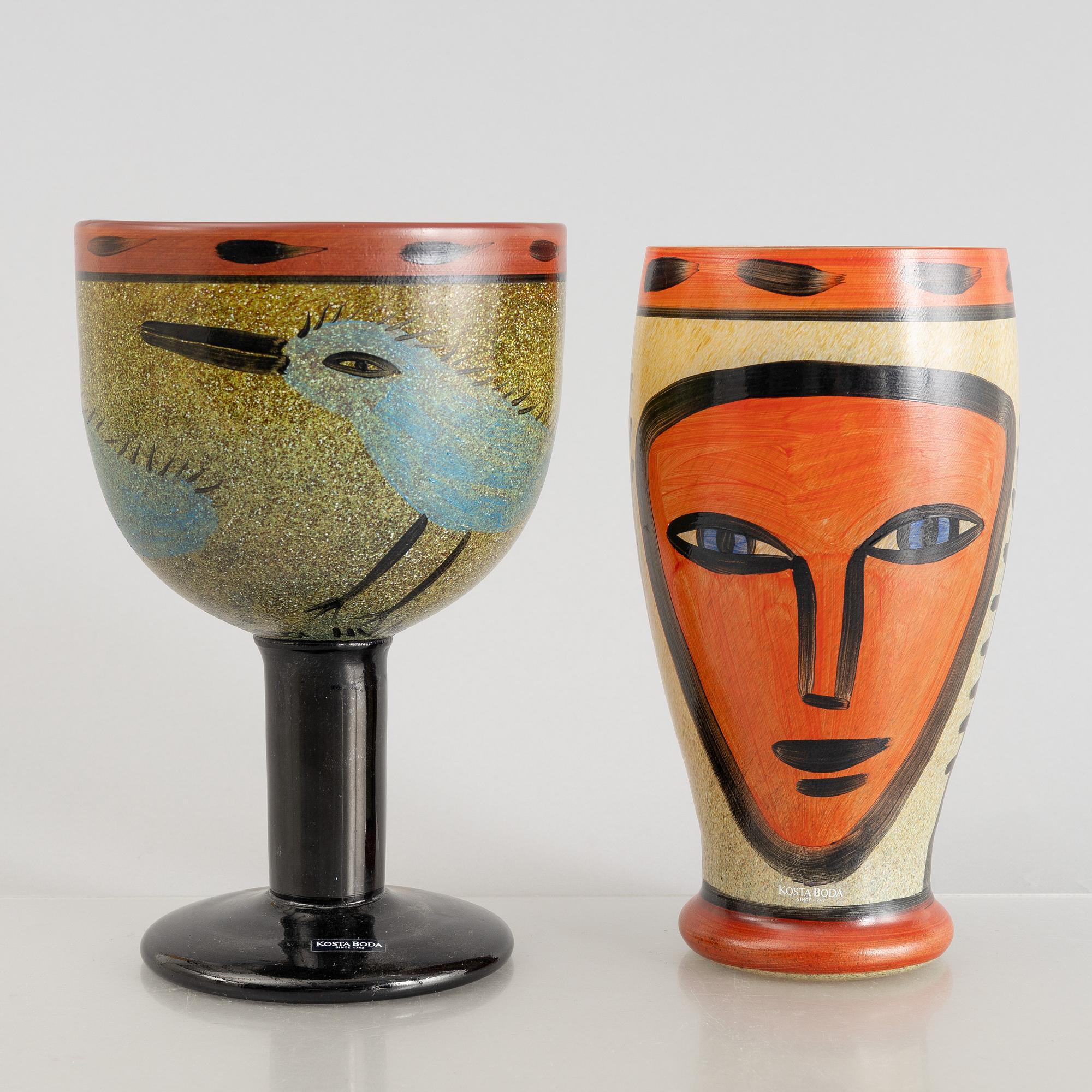 Ulrica Hydman-Vallien, skål, pokal och vas, glas, Kosta Boda.