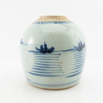 A blue and white jar, 20th century.