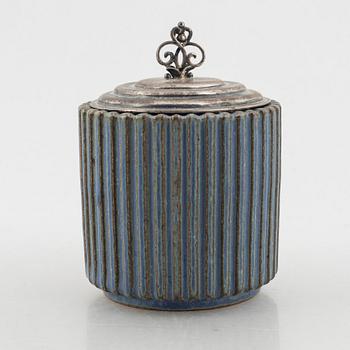 Arne Bang, a stoneware jar with sterling silver cover, Denmark, mid-20th century.