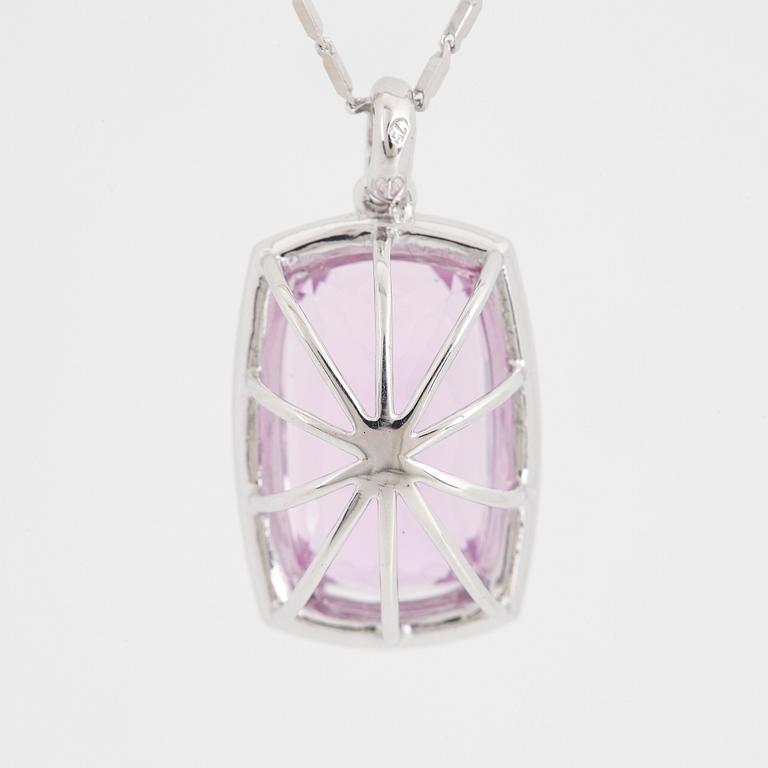 Kunzite and brilliant-cut diamond pendant.