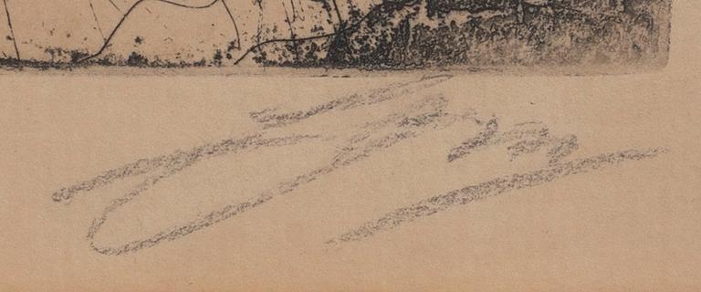 Anders Zorn, etsning 1904, signerad.