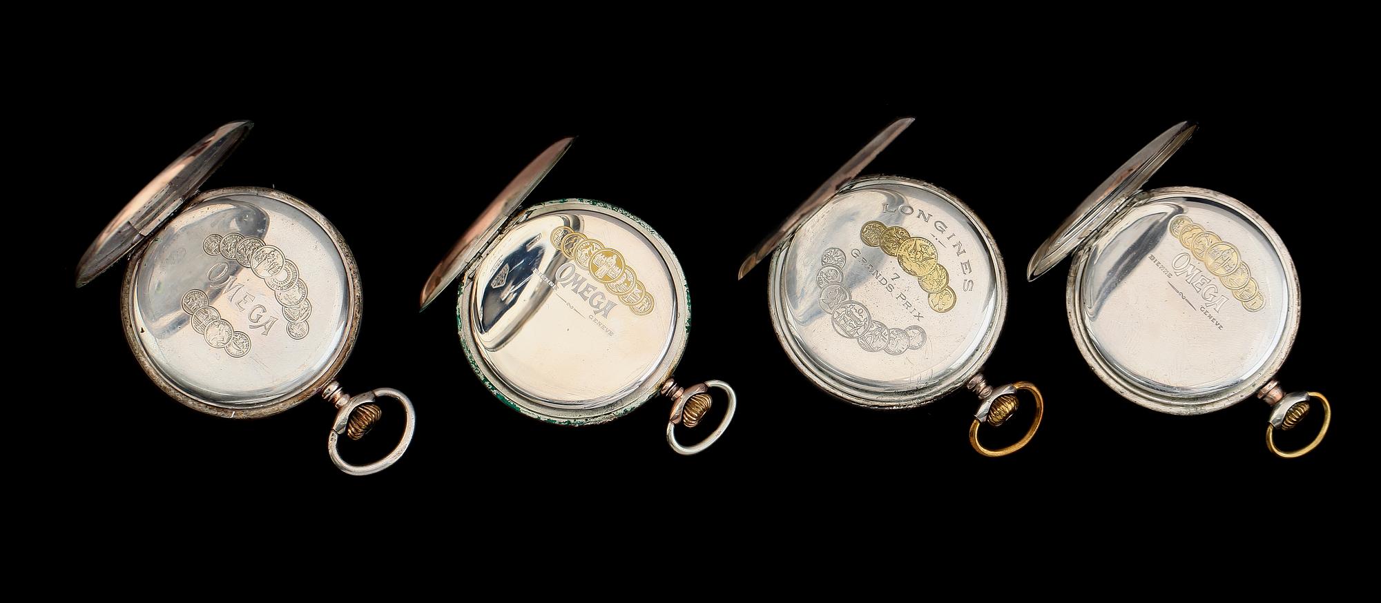 FICKUR, 4 st, silver, Omega och Longines, 1900-talets första hälft.