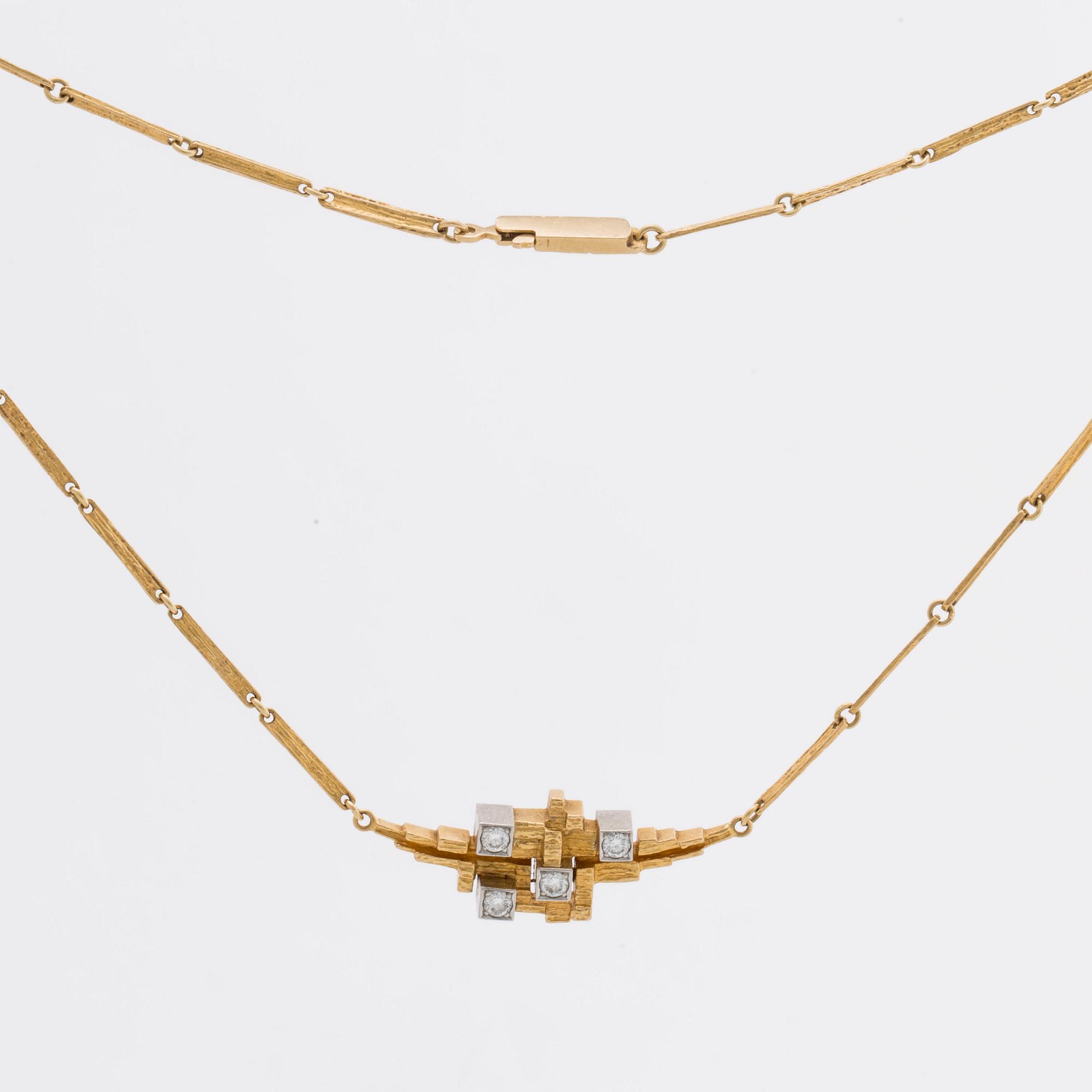 LAPPONIA NECKLACE 18K gold w 4 brlliant-cut diamonds 0,25 ct engraved, "Diamantstad", Finland 1984.