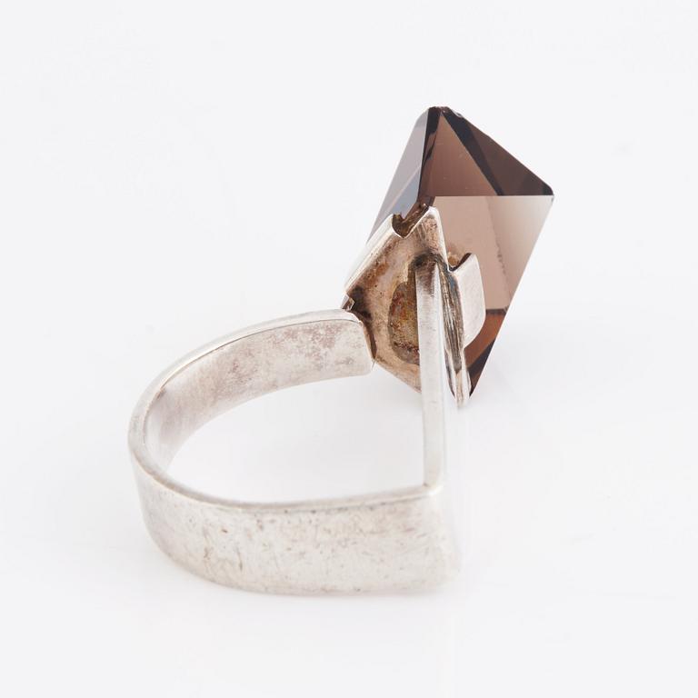 Rey Urban, a sterling silver ring with a faceted smoky quartz,  Stockholm 1985.