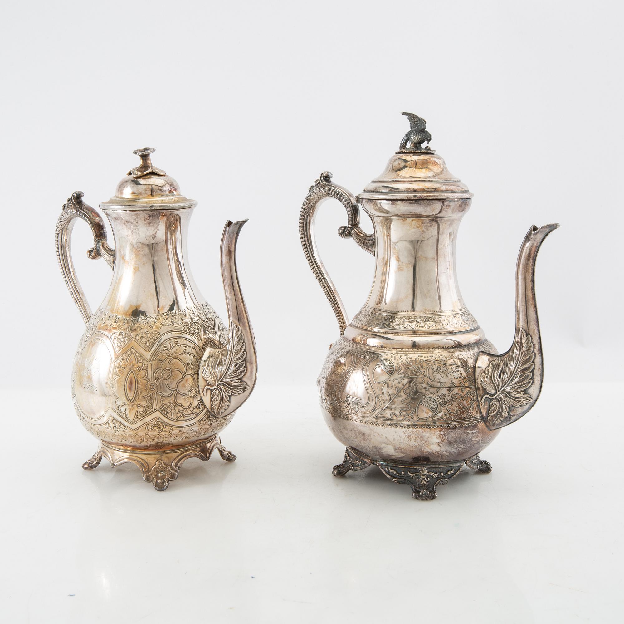 Coffee pots 2 pcs around 1900 silver-plated.