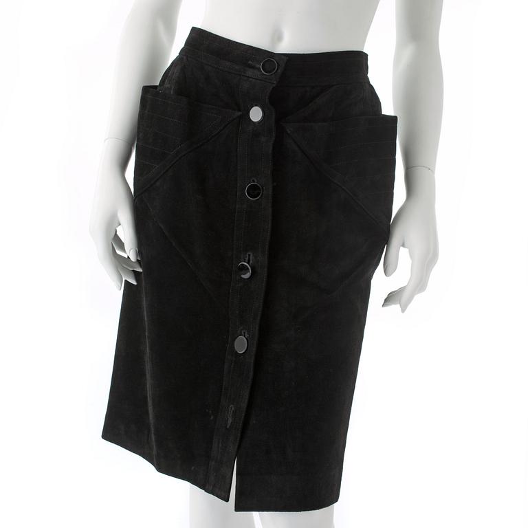 YVES SAINT LAURENT, a black suede skirt.