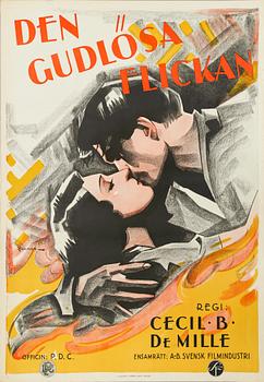 FILMAFFISCH, litografiskt tryck, "Den Gudlösa Flickan", Rohman, 1929.