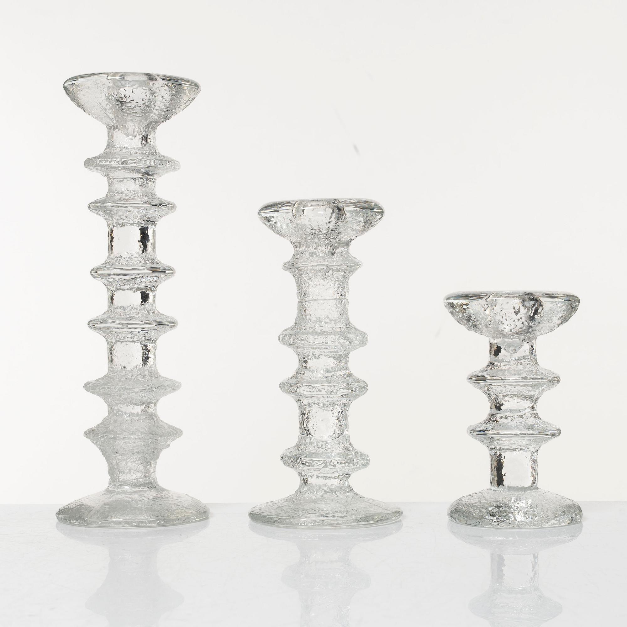 Timo Sarpaneva, a set of 3 vases and 3 candlesticks, Iittala, Finland.