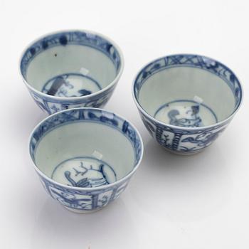 Koppar, 3 st, porslin, Kina, Qingdynastin, 1800-tal.