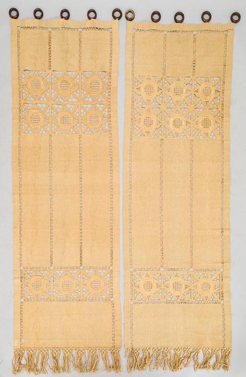 Two pairs of early 20th century curtains, Jämtland, Sweden.
