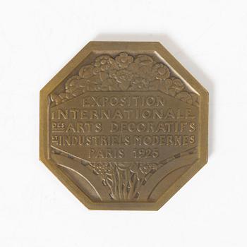 Art Déco, Pierre Turin, medal, bronze, France 1925. From the World Exhibition in Paris 1925.