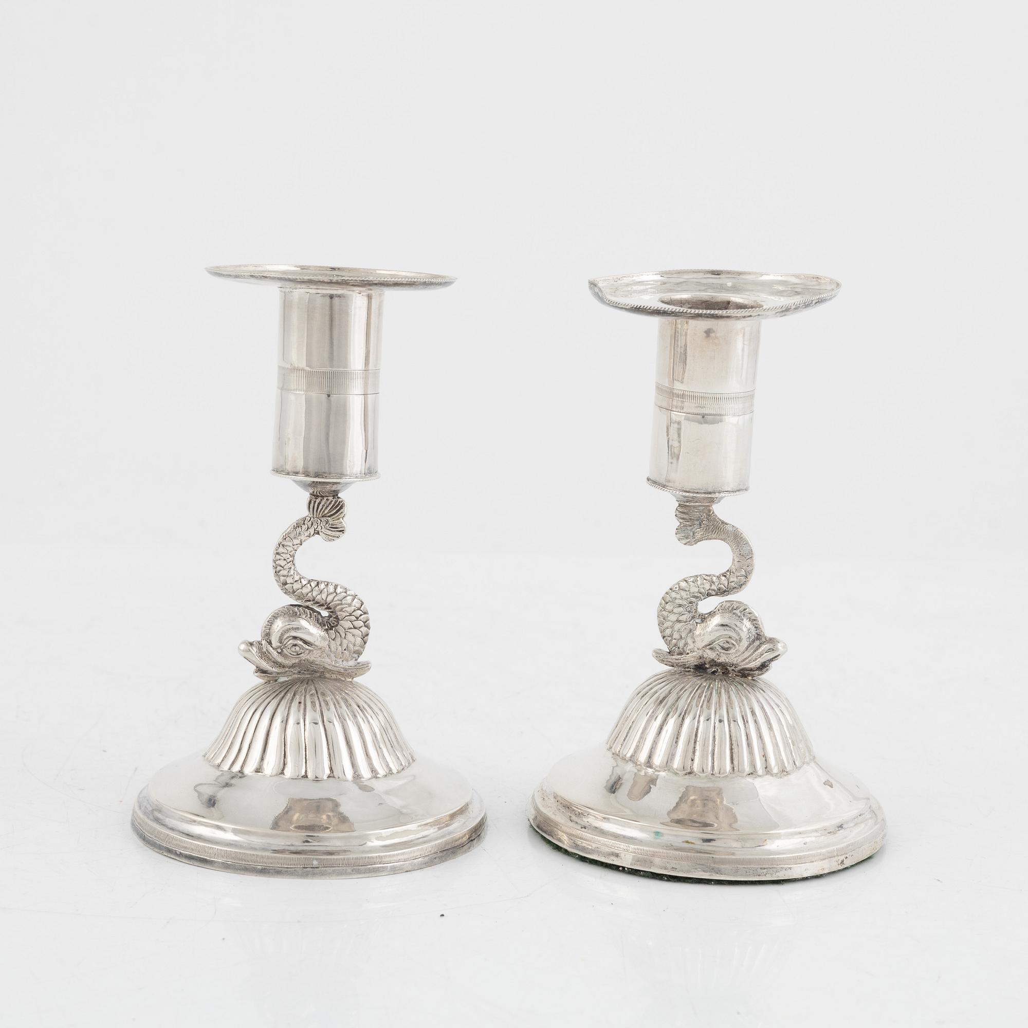 Ljusstakar, ett par, silver, empire, Stockholm 1816.