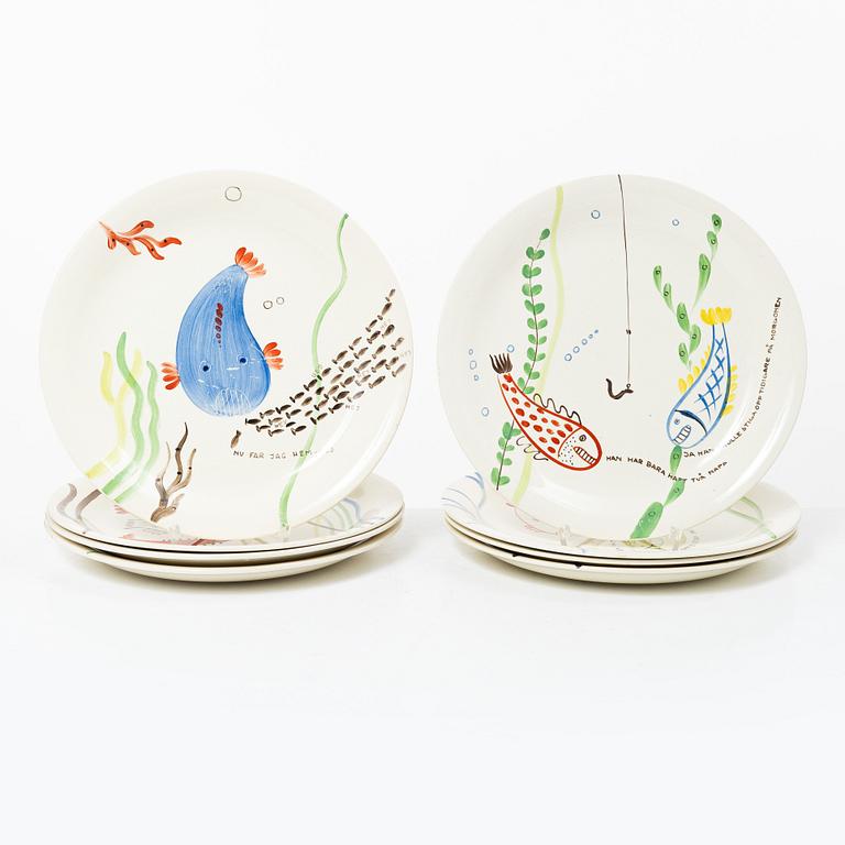 Stig Lindberg, Eight 'Löja' plates, Gustavsberg.