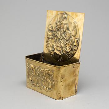 An 18th century brass cutlery holder.