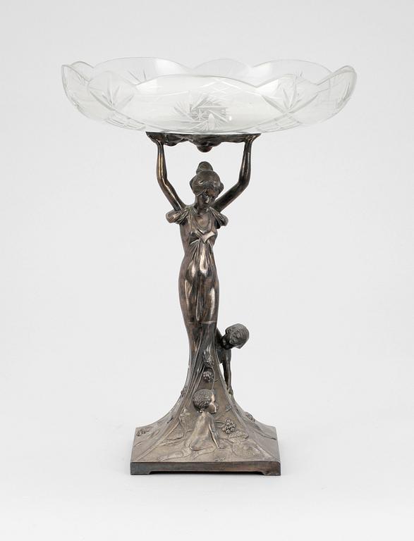 SKÅL PÅ FOT, nysilver och glas, jugend, 1900-talets början.