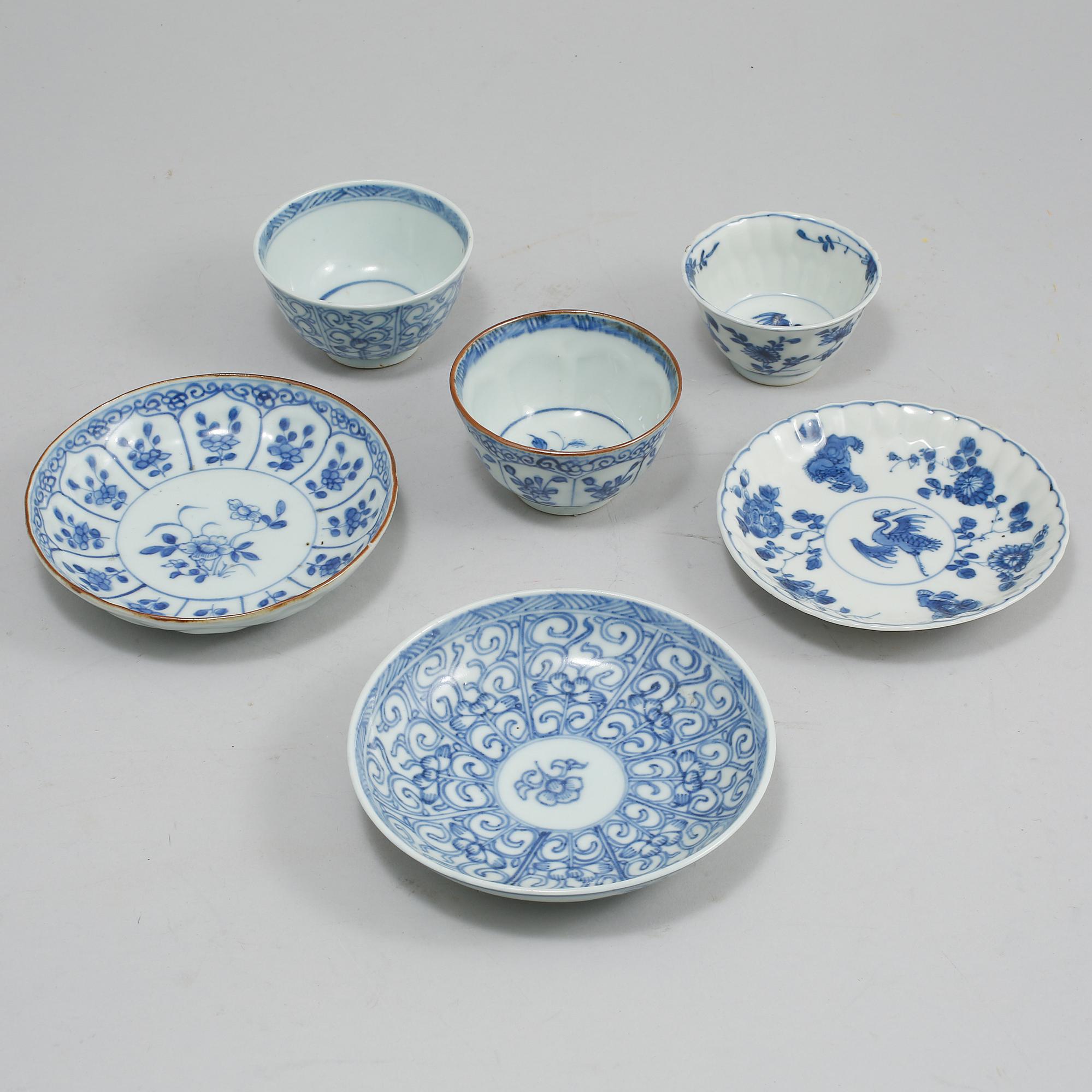 KOPPAR med FAT, 3 st, porslin, Kina, 1700- och 1800-tal.