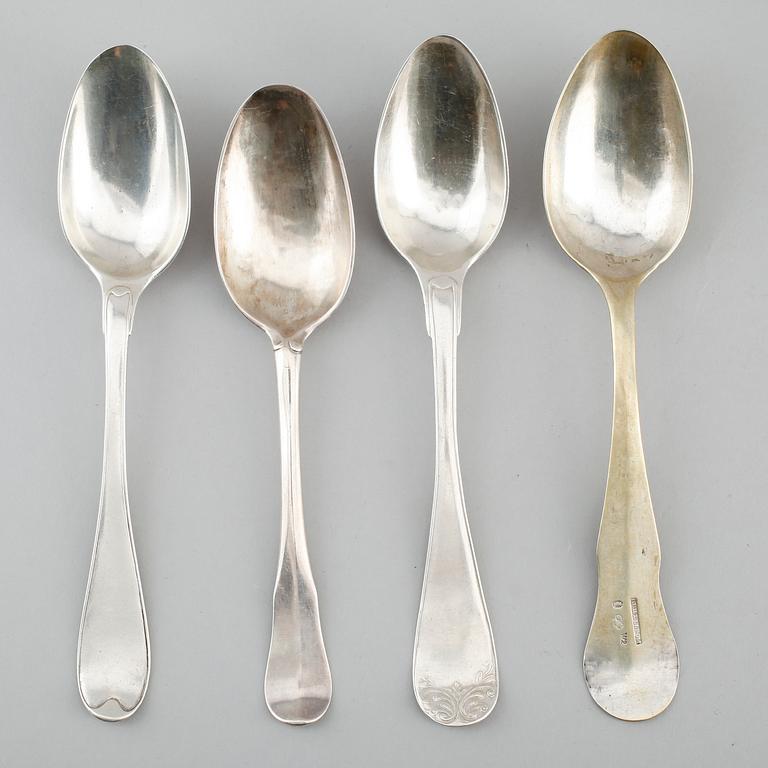 MATSKEDAR, 4 st, silver, olika modeller, 1700-/1800-tal. Vikt ca 246 gram.