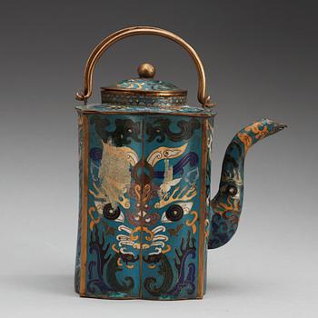 TEKANNA med LOCK, cloisonné, sen Qing dynasti.