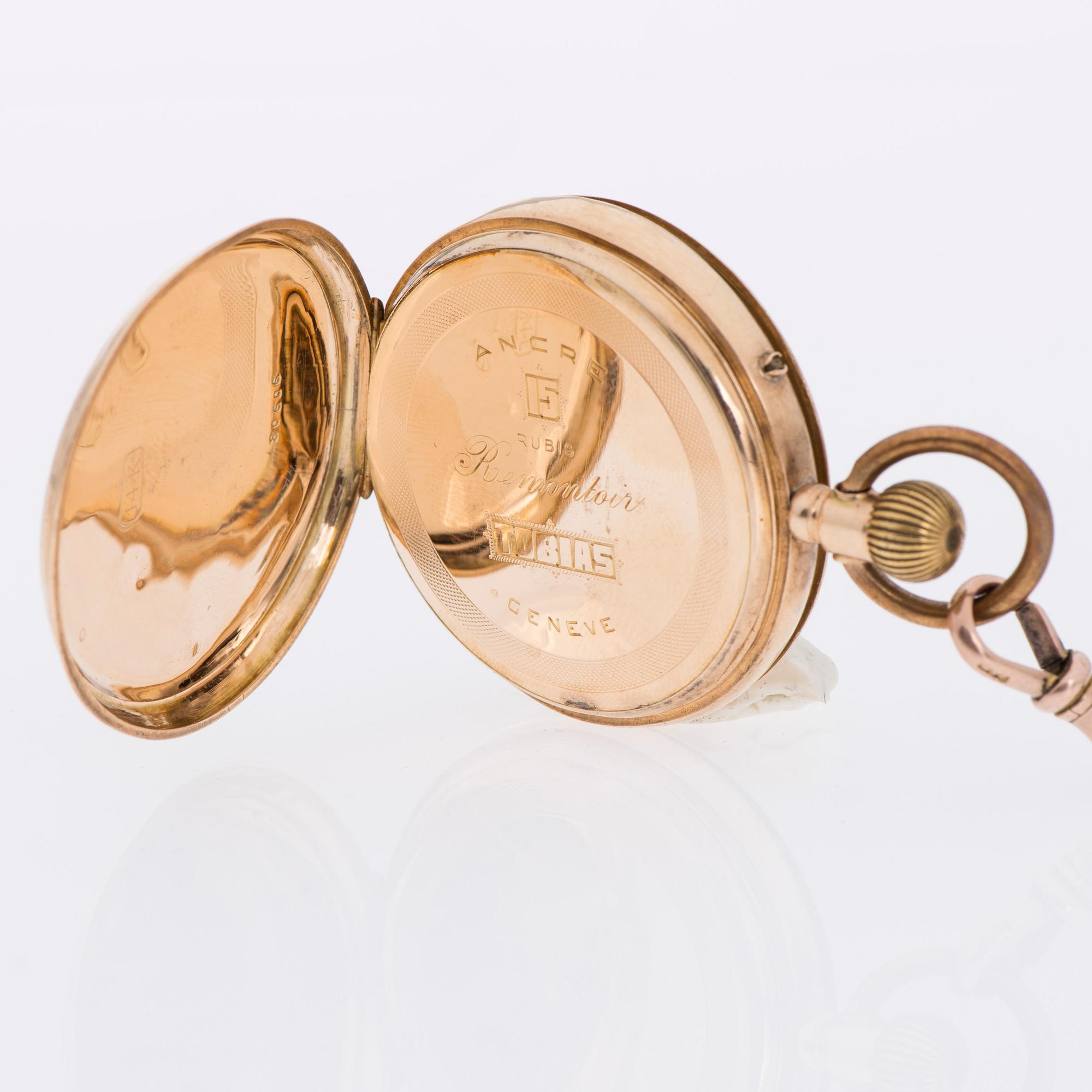 FICKUR, Tobias, 14K guld, mellanboett av guld. Klockked 9K guld. 1900-talets början.
