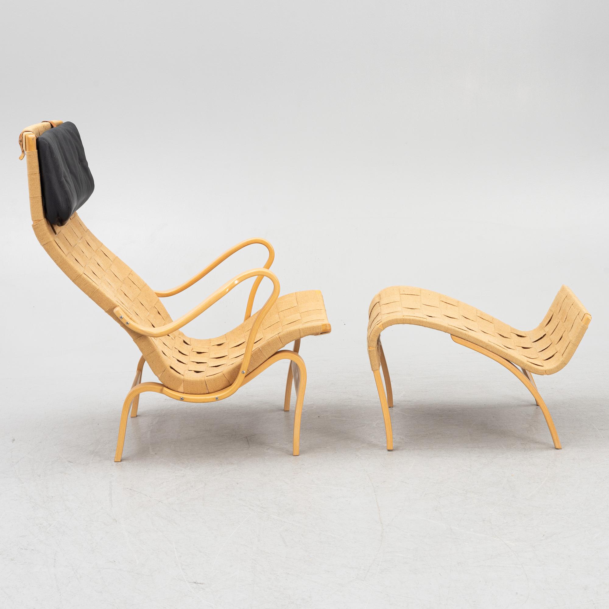 Bruno Mathsson, fåtölj med fotpall, "Pernilla", DUX.