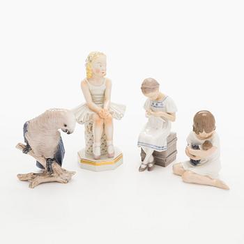 Figuriinit, Bing & Grøndahl sekä Royal Copenhagen, 4 kpl, posliinia.