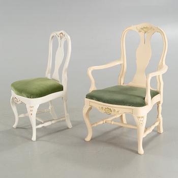 MATGRUPP, 13 snarlika delar, rokokostil, omkring 1900-talets mitt.