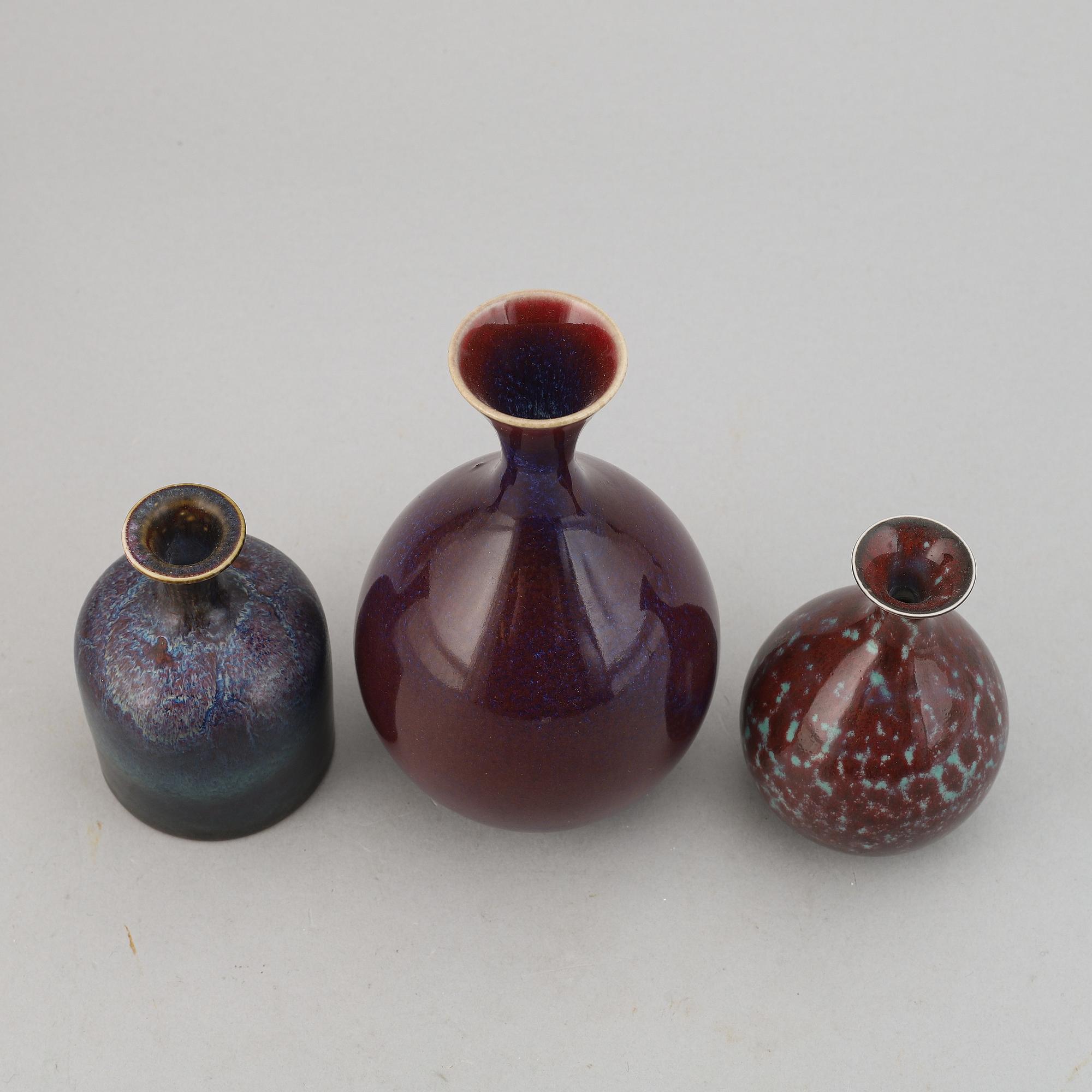 Sven Wejsfelt, a set of three stoneware vases, Gustavsbergs studio.