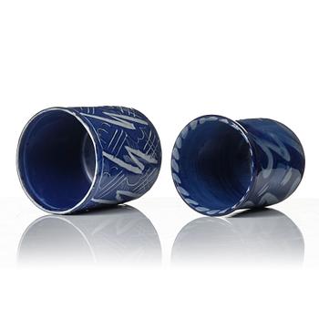Wilhelm Kåge, two porcelain vases and an earthenware jar with cover, Gustavsberg, Sweden, 1924 and presumably 1930.