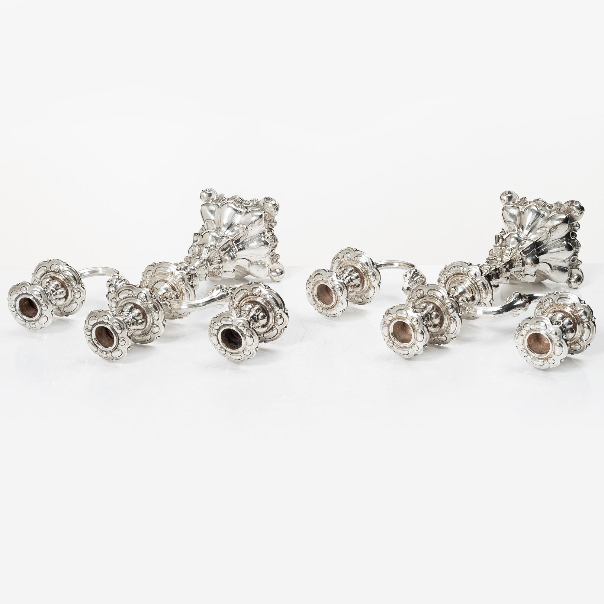 A pair of silver candelabra, Baroque style, Swedish import mark, 20th century.