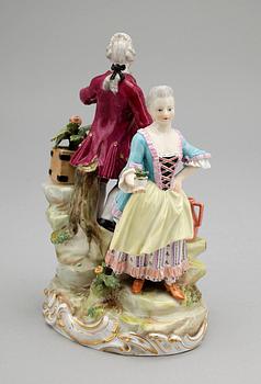 FIGURINPAR, porslin, Meissen, cirka 1850-tal.
